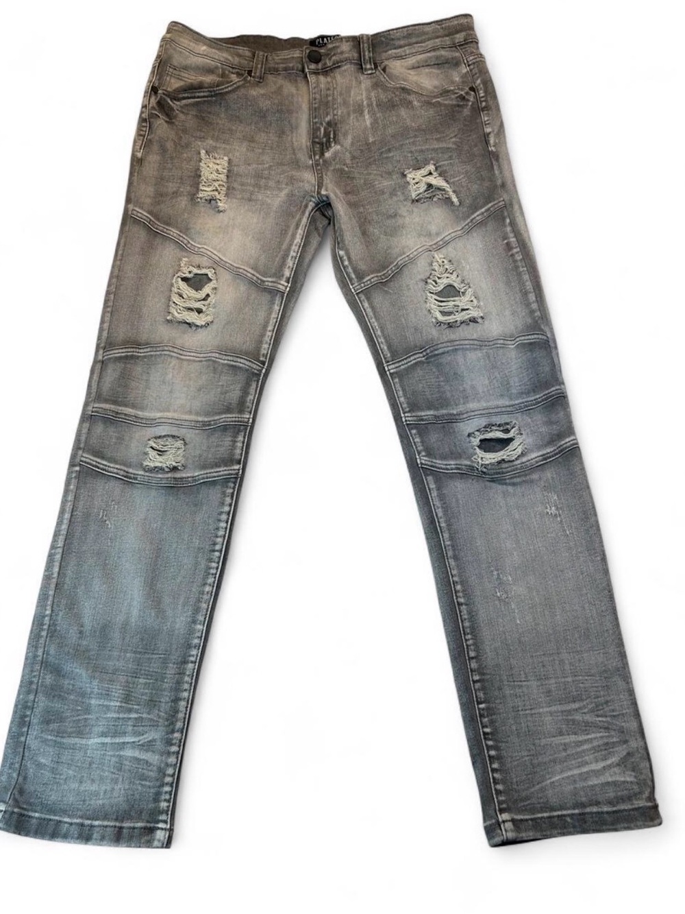 Platform Men's Distressed Gray Slim Jeans